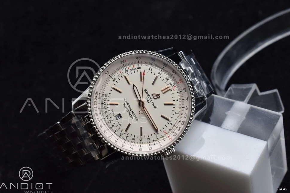 Navitimer SS Bracelet RG Edition 1 on A2824 White 1:1 Best SS Bezel Dial V7F 0109